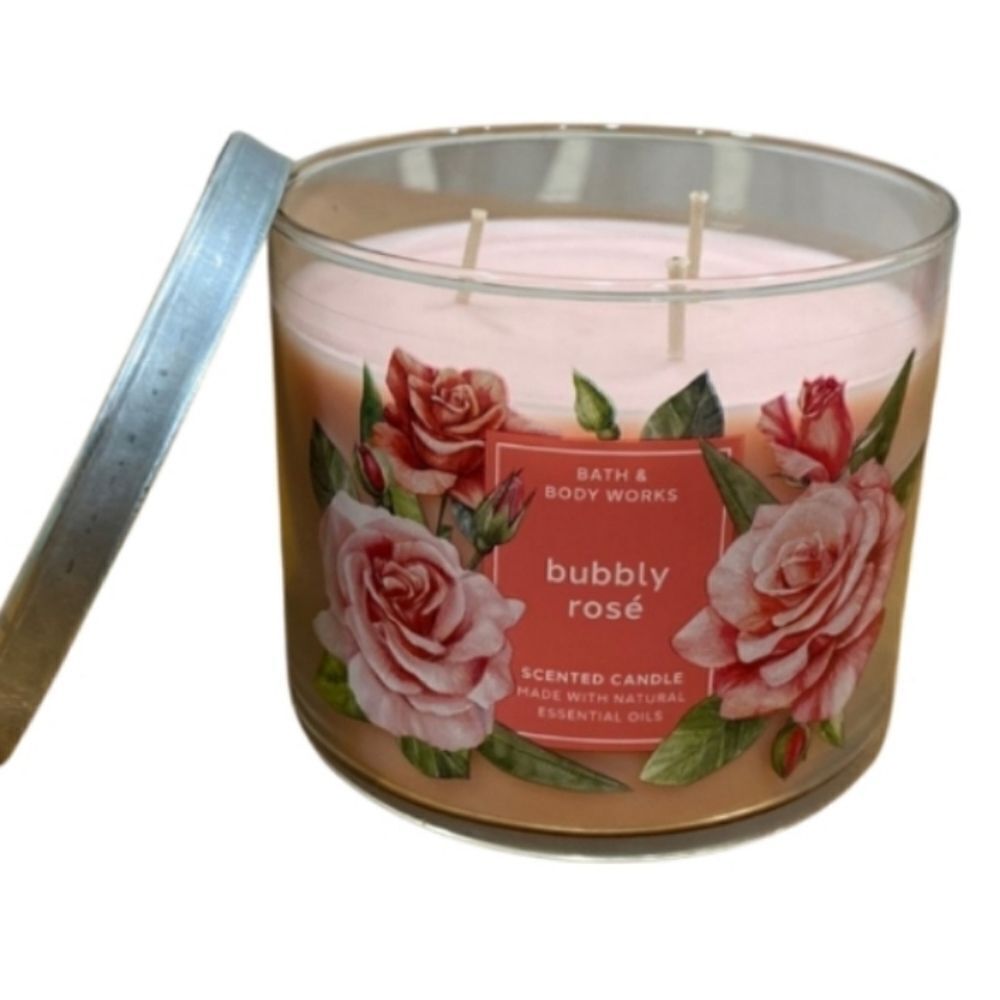 Bath & Body Works 3 Wick Candle Bubbly Rose` Pink  NEW
